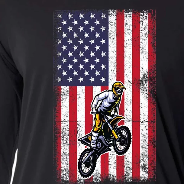 Dirt Bike USA American Flag Braaap Motocross Dirt Biker Cooling Performance Long Sleeve Crew