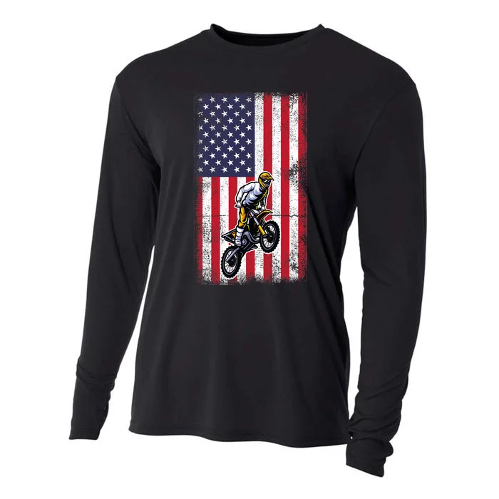 Dirt Bike USA American Flag Braaap Motocross Dirt Biker Cooling Performance Long Sleeve Crew