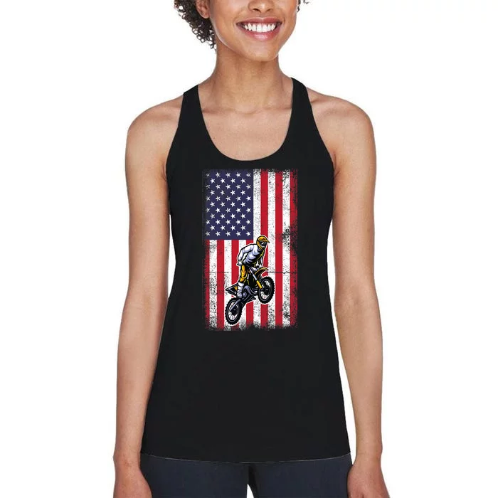 Dirt Bike USA American Flag Braaap Motocross Dirt Biker Women's Racerback Tank