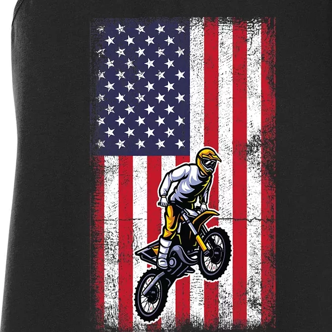 Dirt Bike USA American Flag Braaap Motocross Dirt Biker Women's Racerback Tank