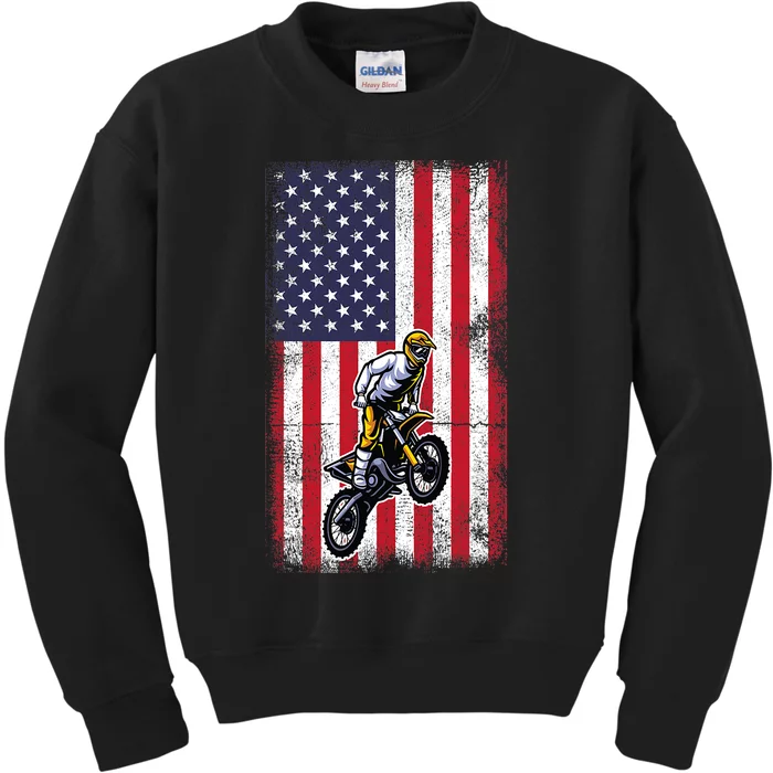 Dirt Bike USA American Flag Braaap Motocross Dirt Biker Kids Sweatshirt