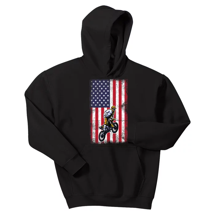 Dirt Bike USA American Flag Braaap Motocross Dirt Biker Kids Hoodie