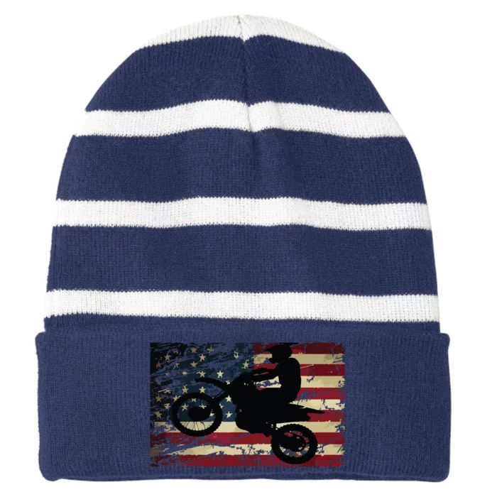 Dirt Bike USA Flag Motocross American Flag Striped Beanie with Solid Band