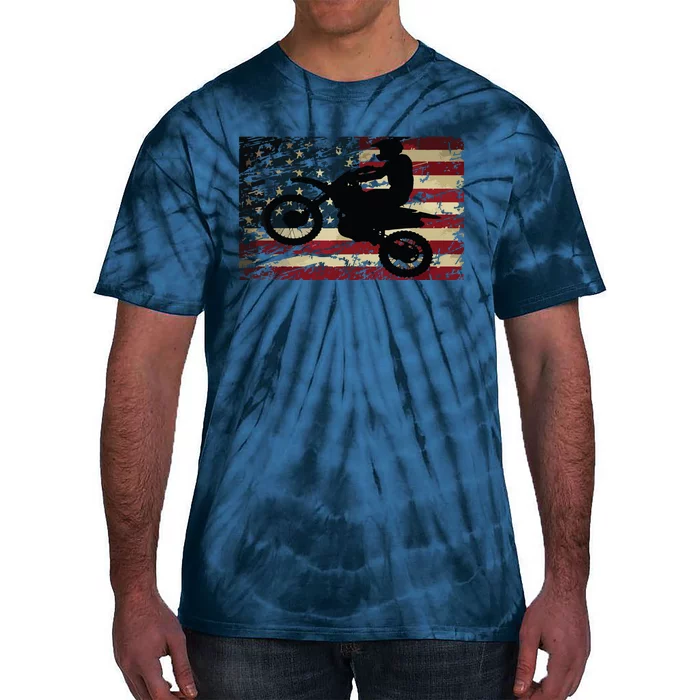 Dirt Bike USA Flag Motocross American Flag Tie-Dye T-Shirt