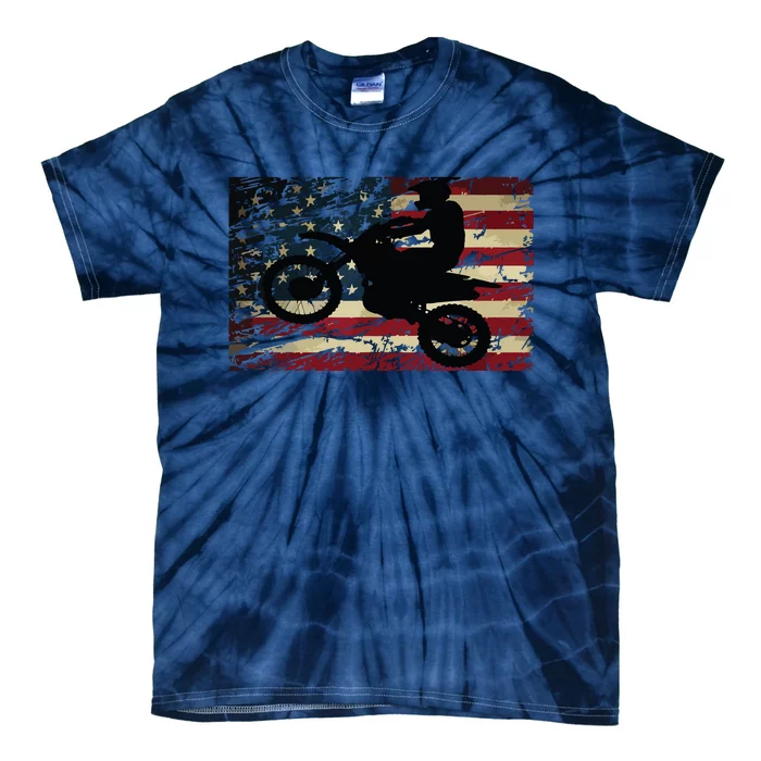 Dirt Bike USA Flag Motocross American Flag Tie-Dye T-Shirt