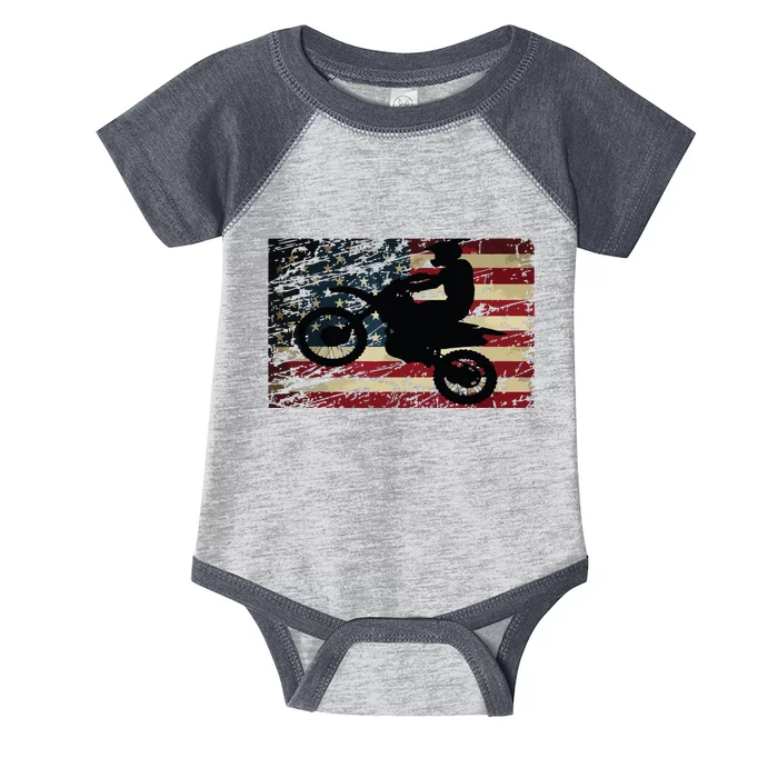 Dirt Bike USA Flag Motocross American Flag Infant Baby Jersey Bodysuit