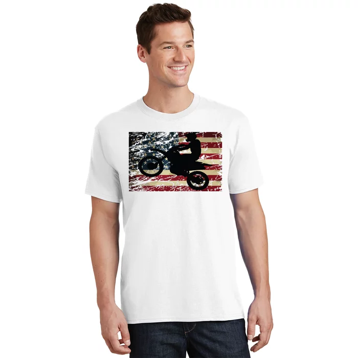 Dirt Bike USA Flag Motocross American Flag T-Shirt