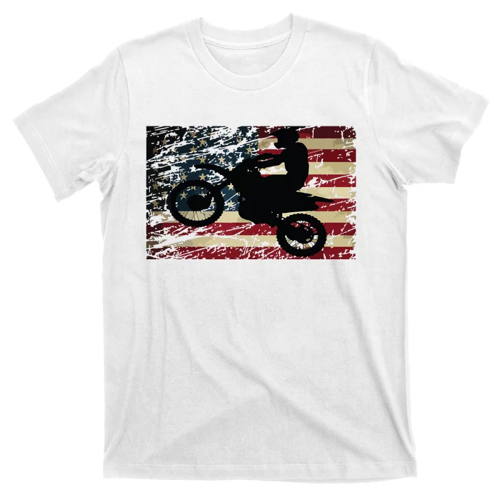 Dirt Bike USA Flag Motocross American Flag T-Shirt