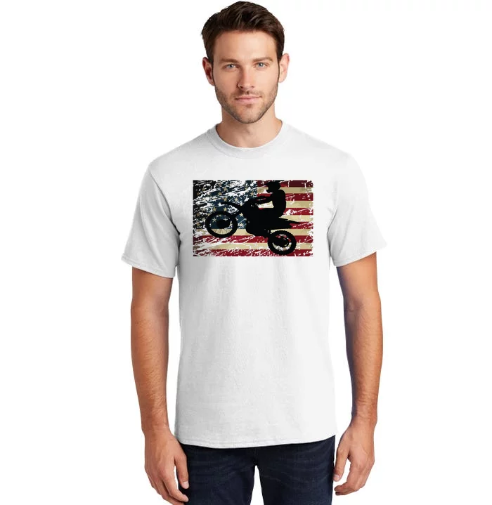 Dirt Bike USA Flag Motocross American Flag Tall T-Shirt