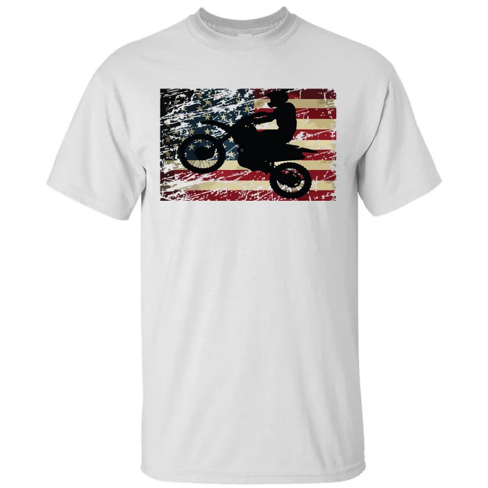 Dirt Bike USA Flag Motocross American Flag Tall T-Shirt