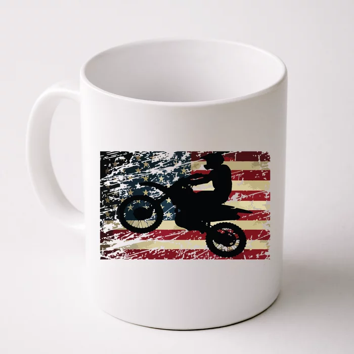 Dirt Bike USA Flag Motocross American Flag Front & Back Coffee Mug