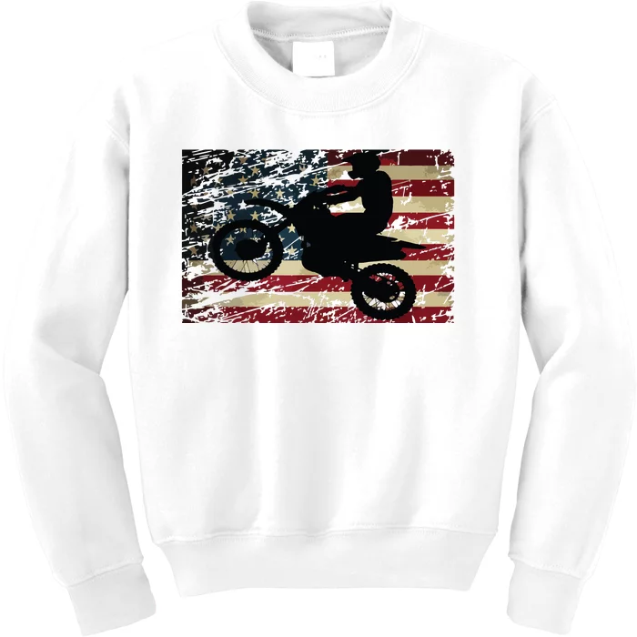 Dirt Bike USA Flag Motocross American Flag Kids Sweatshirt