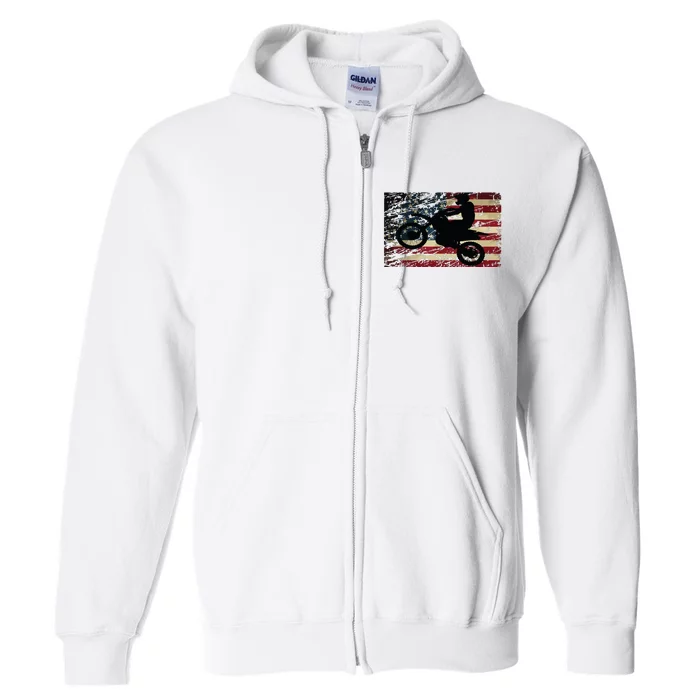 Dirt Bike USA Flag Motocross American Flag Full Zip Hoodie