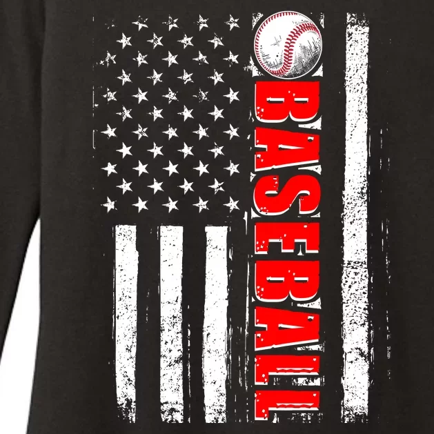 Distressed Baseball USA American Flag Womens CVC Long Sleeve Shirt