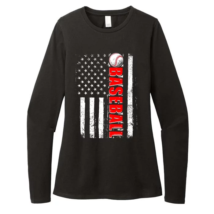 Distressed Baseball USA American Flag Womens CVC Long Sleeve Shirt