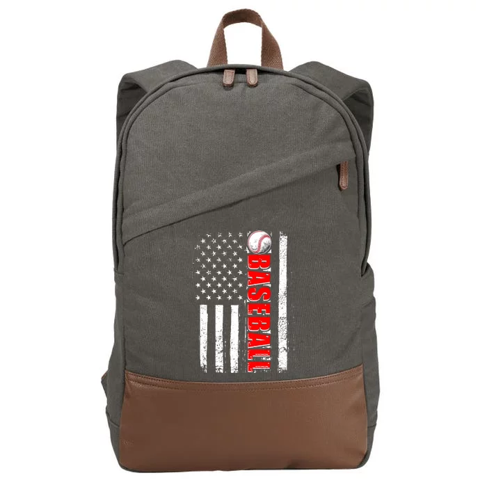 Distressed Baseball USA American Flag Cotton Canvas Backpack