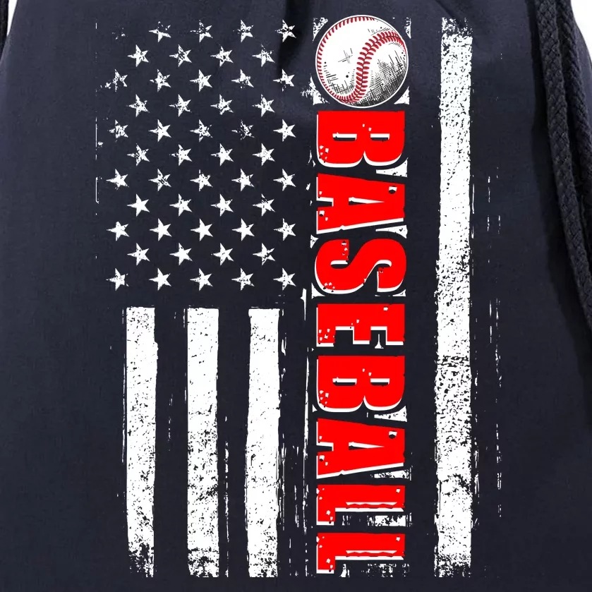 Distressed Baseball USA American Flag Drawstring Bag