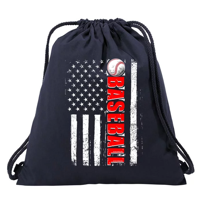 Distressed Baseball USA American Flag Drawstring Bag