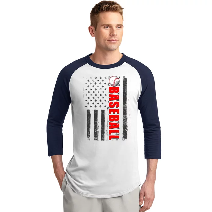 Distressed Baseball USA American Flag Baseball Sleeve Shirt