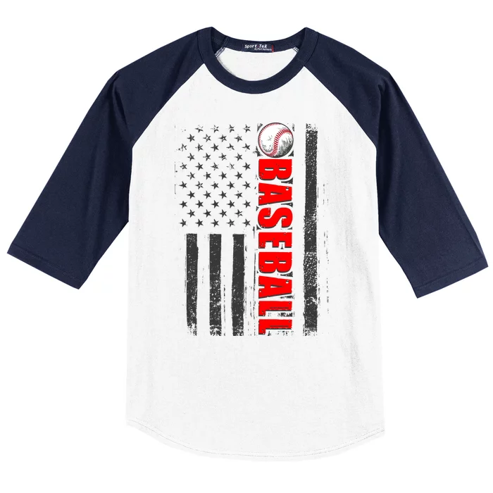 Distressed Baseball USA American Flag Baseball Sleeve Shirt