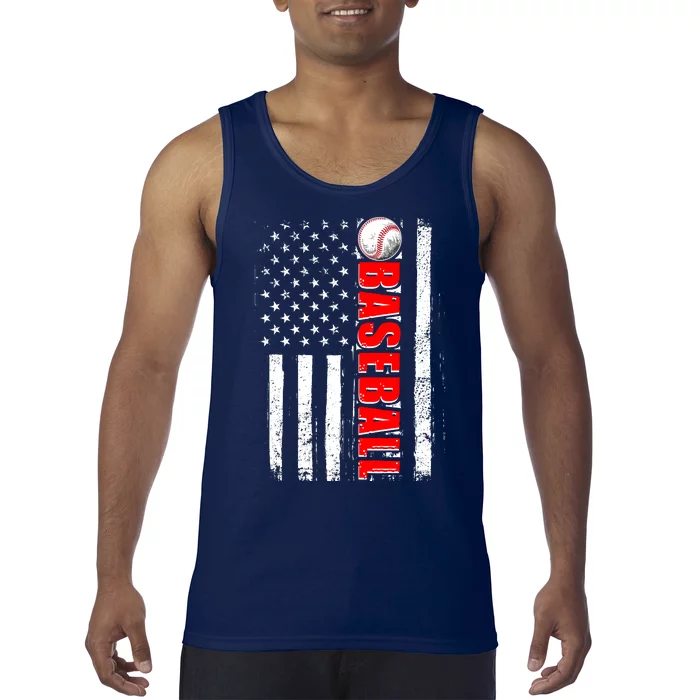 Distressed Baseball USA American Flag Tank Top