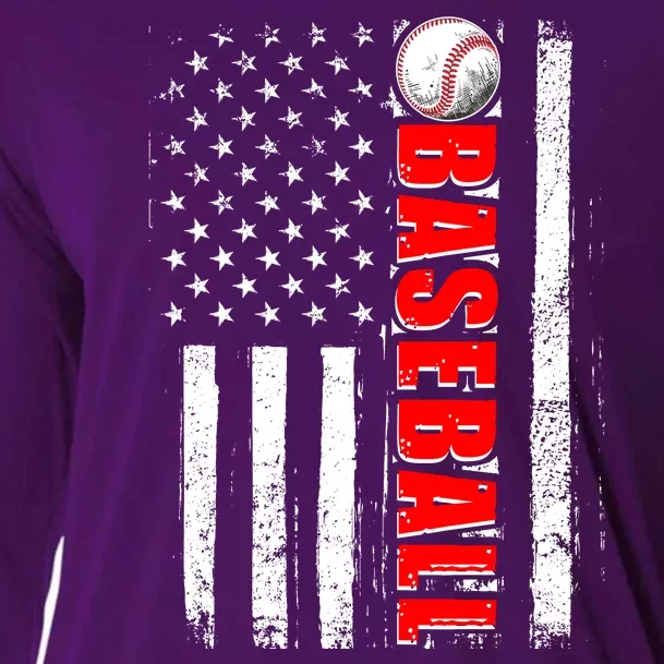 Distressed Baseball USA American Flag Cooling Performance Long Sleeve Crew