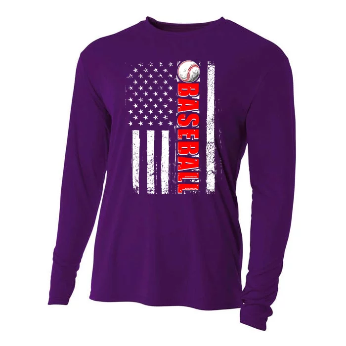 Distressed Baseball USA American Flag Cooling Performance Long Sleeve Crew