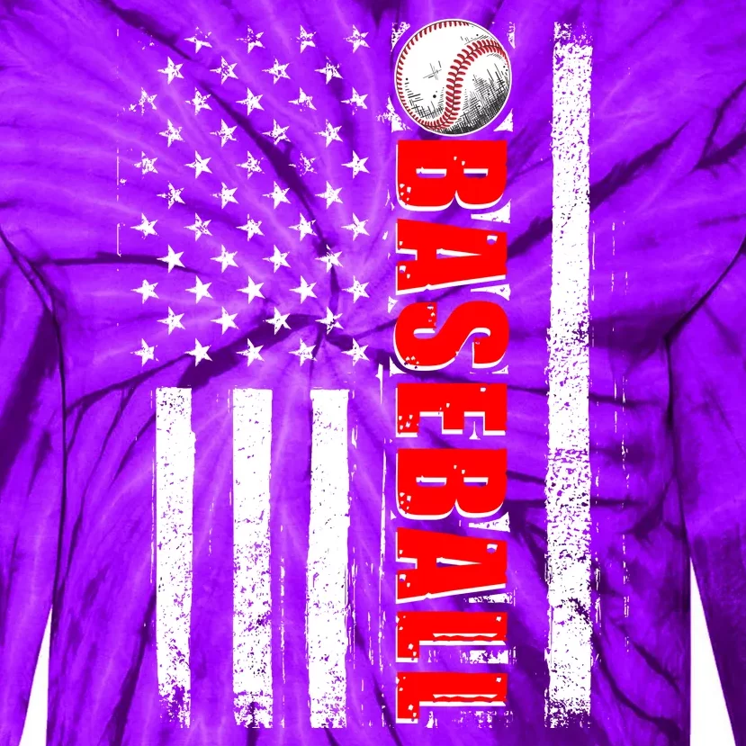 Distressed Baseball USA American Flag Tie-Dye Long Sleeve Shirt