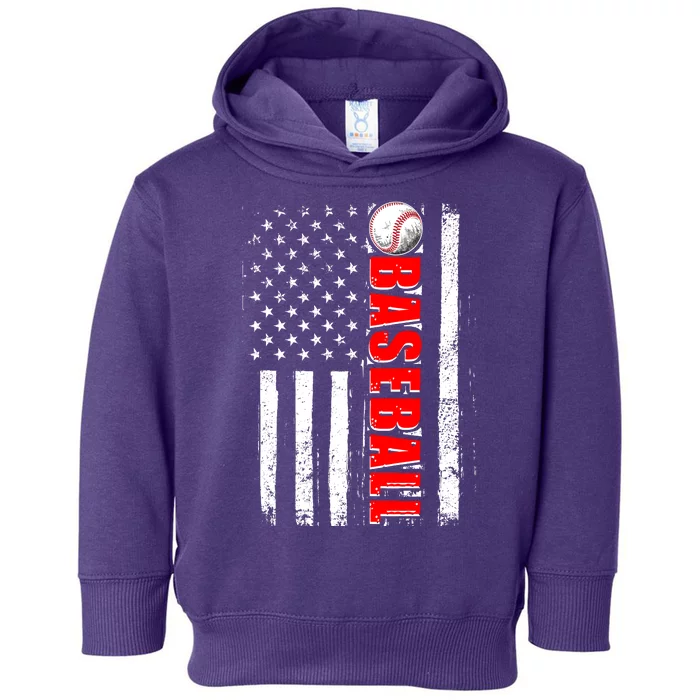 Distressed Baseball USA American Flag Toddler Hoodie