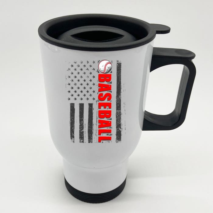 Distressed Baseball USA American Flag Front & Back Stainless Steel Travel Mug