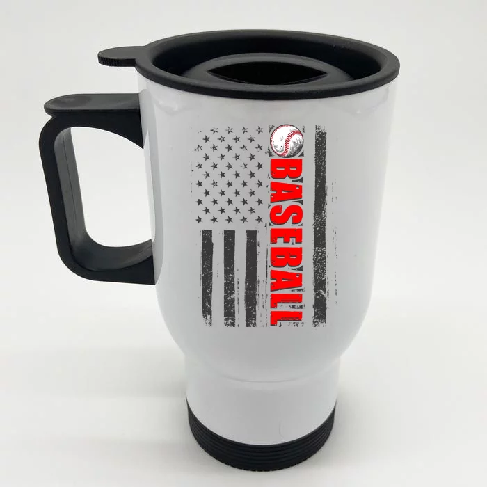 Distressed Baseball USA American Flag Front & Back Stainless Steel Travel Mug