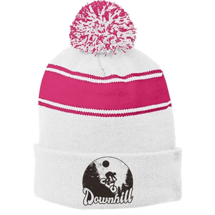 Downhill Biking Vintage Stripe Pom Pom Beanie