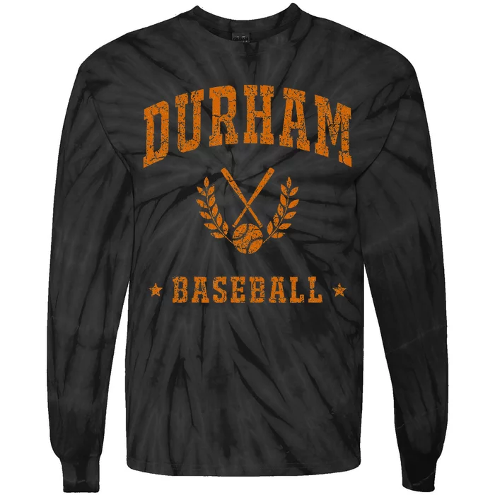 Durham Baseball Vintage Game Day Retro Baseball Lover Tie-Dye Long Sleeve Shirt