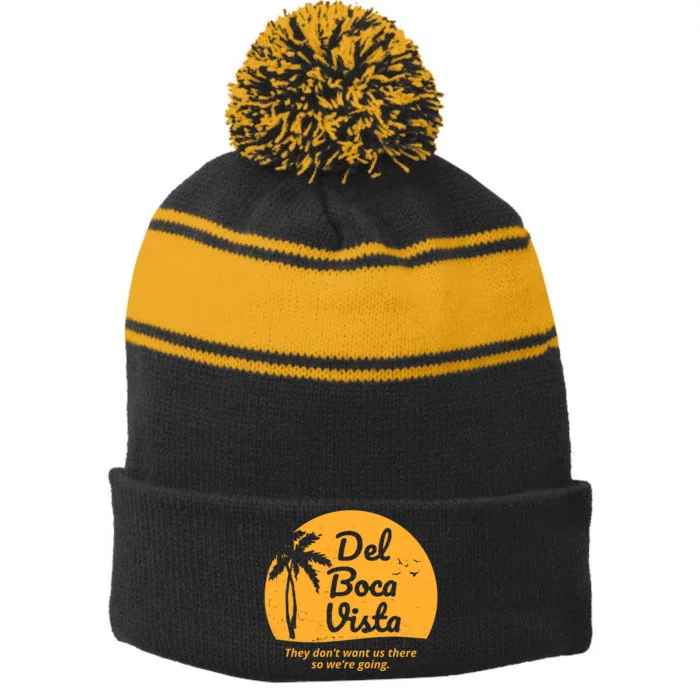 Del Boca Vista Retirement Community Vintage Stripe Pom Pom Beanie