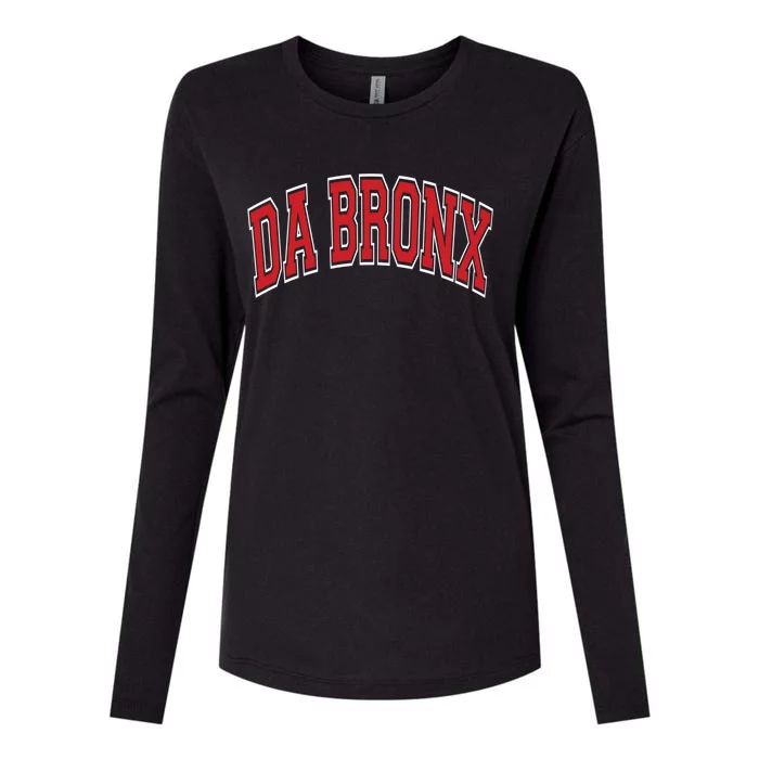 Da Bronx Varsity Style Red Text Gift Womens Cotton Relaxed Long Sleeve T-Shirt