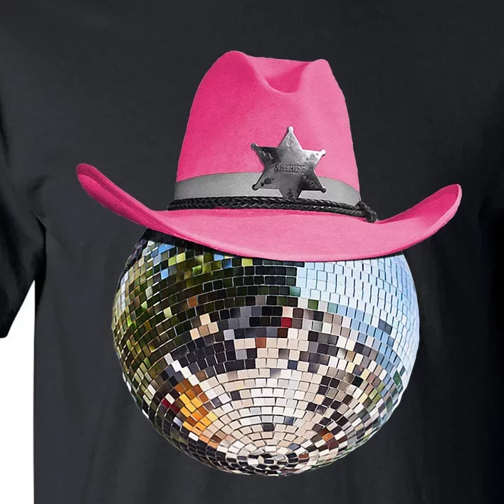 Disco Ball Wearing Pink Cowboy Hat Club Retro Tall T-Shirt