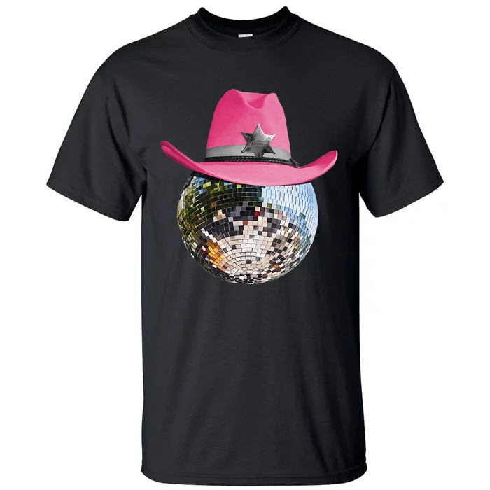 Disco Ball Wearing Pink Cowboy Hat Club Retro Tall T-Shirt