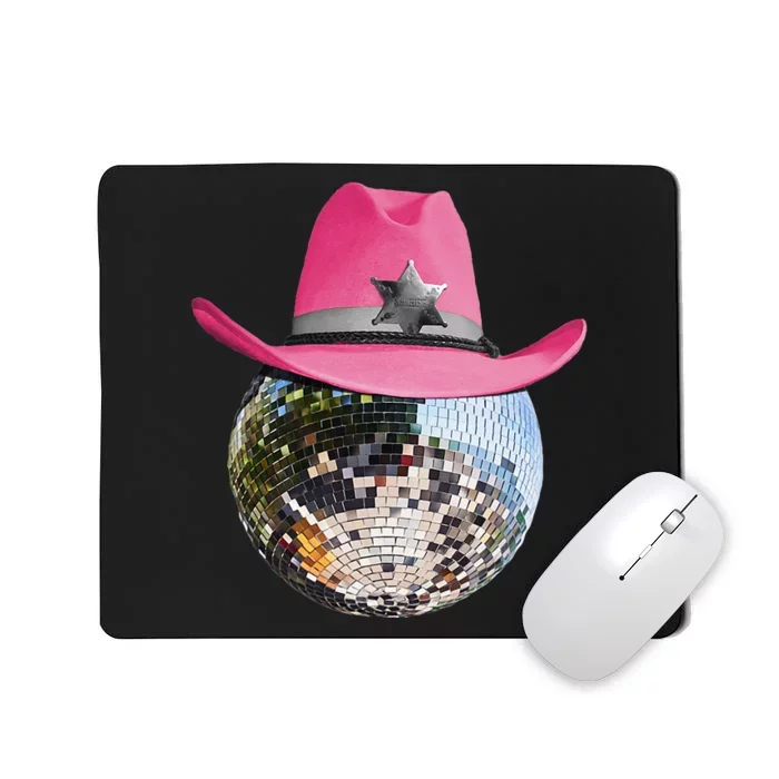 Disco Ball Wearing Pink Cowboy Hat Club Retro Mousepad