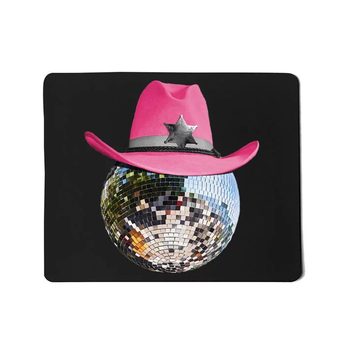 Disco Ball Wearing Pink Cowboy Hat Club Retro Mousepad