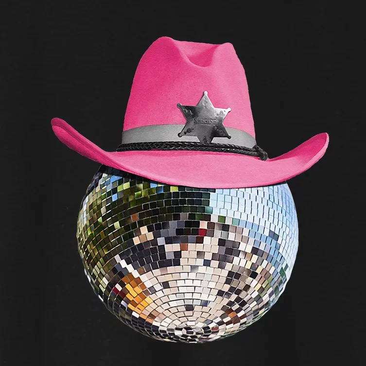 Disco Ball Wearing Pink Cowboy Hat Club Retro Women's Crop Top Tee