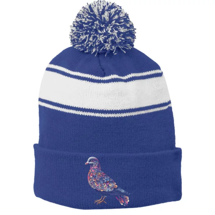 Dove Bird Watching Birder Birdwatching Nature Lover Gift Stripe Pom Pom Beanie