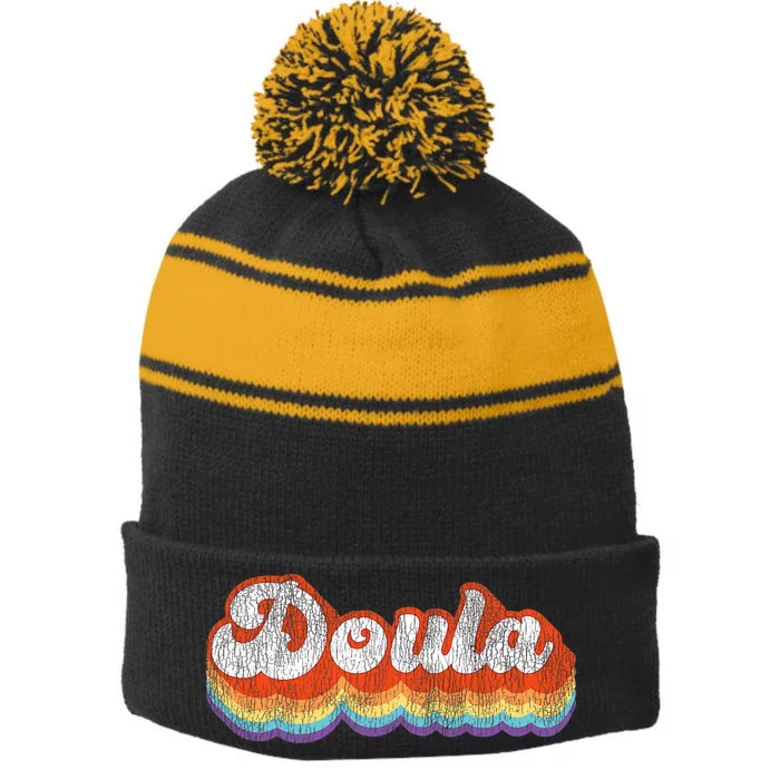 Doula Birth Worker Retro Vintage Doula Stripe Pom Pom Beanie