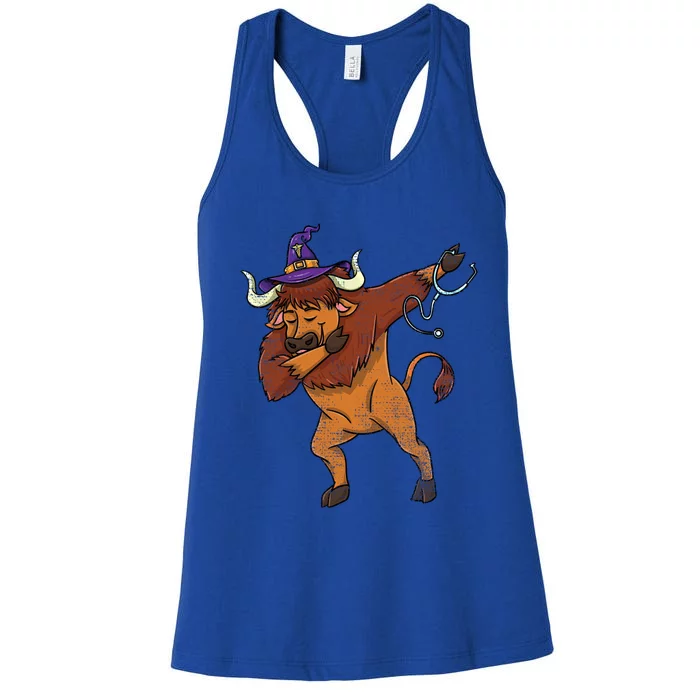 Dabbing Bison Witch Nurse Vintage Gift Women's Racerback Tank