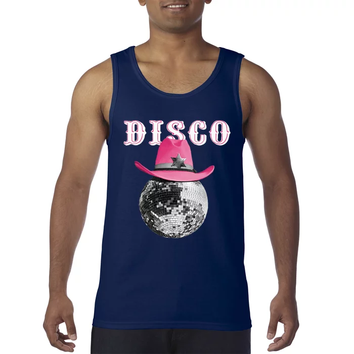 Disco Ball Wearing Cowboy Hat Club Tank Top