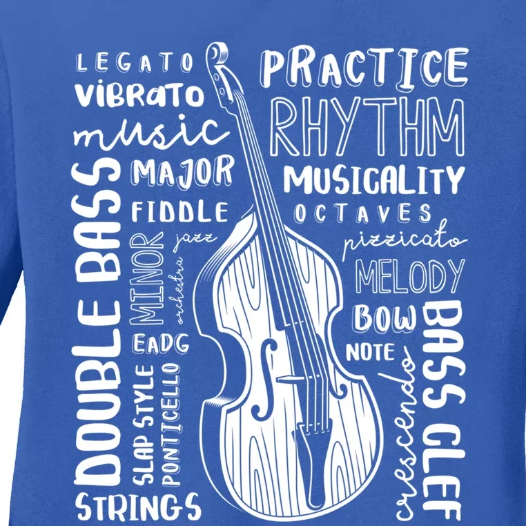 Double Bass Word Cloud Upright Bass Art Music Gift Ladies Long Sleeve Shirt