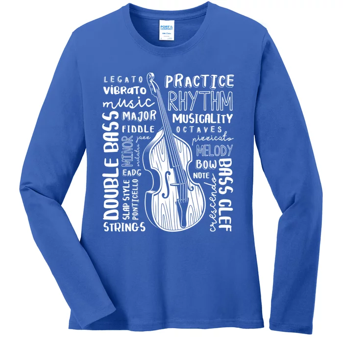 Double Bass Word Cloud Upright Bass Art Music Gift Ladies Long Sleeve Shirt