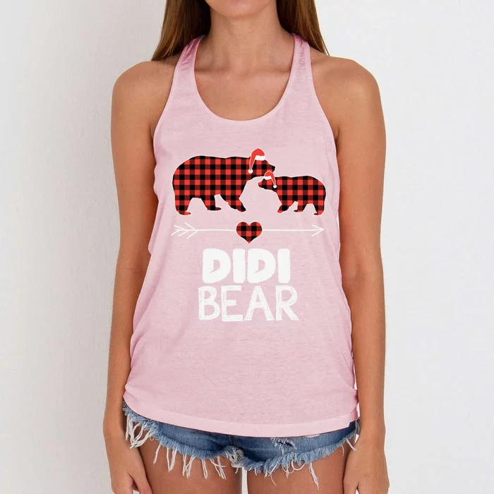 Didi Bear Xmas Pajama Red Plaid Buffalo Family Funny Funny Gift Women's Knotted Racerback Tank