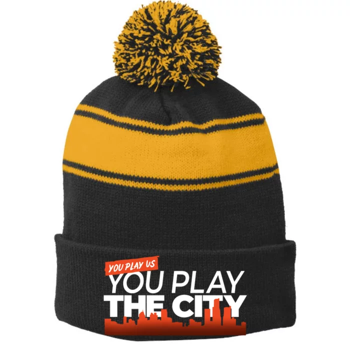 Detroit Baseball You Play Us You Play The City Stripe Pom Pom Beanie