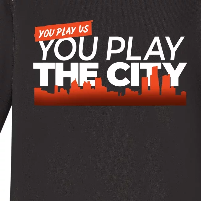 Detroit Baseball You Play Us You Play The City Baby Long Sleeve Bodysuit