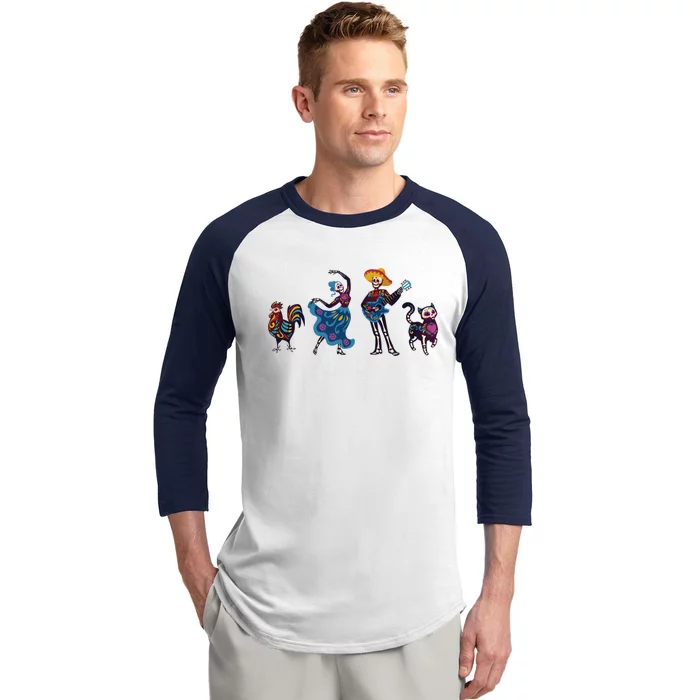 Dancing Catrina And Mariachi Musician Camiseta Day Of The Dead Gift Baseball Sleeve Shirt